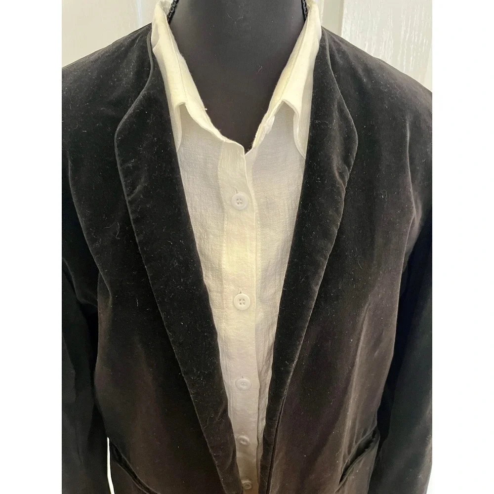 Vintage Emporium Capwell Black Velvet Blazer Jacket Boxy Open Front